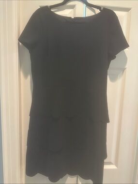 LOFT Black Short Sleeve Scalloped Tier Dress